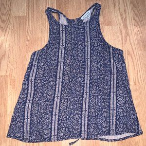 Blue & Cream tank with a tie up back
